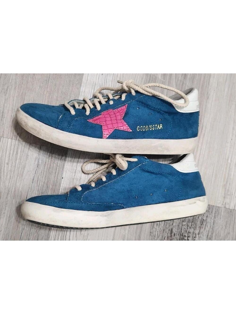 Golden Goose Shoes Size 41 Or 9 Blue Suede Pink Star - Picture 5 of 9